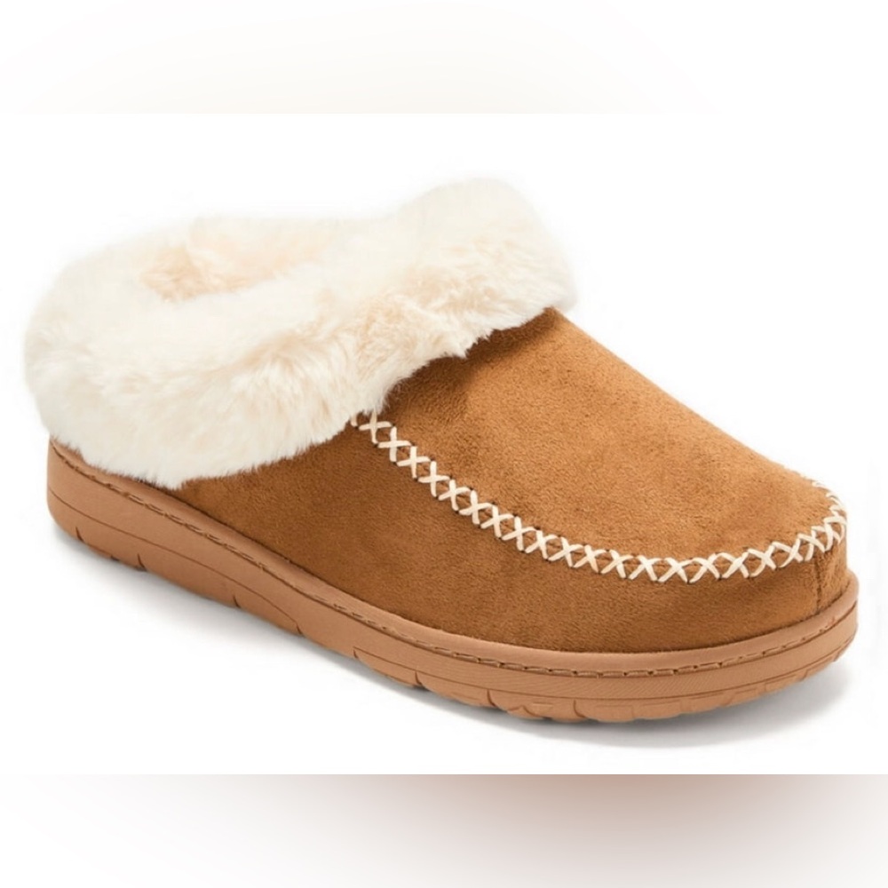 DEARFOAMS Womens Moccasin Style Clog Slippers Memory Foam Insoles Size S 5-6 New